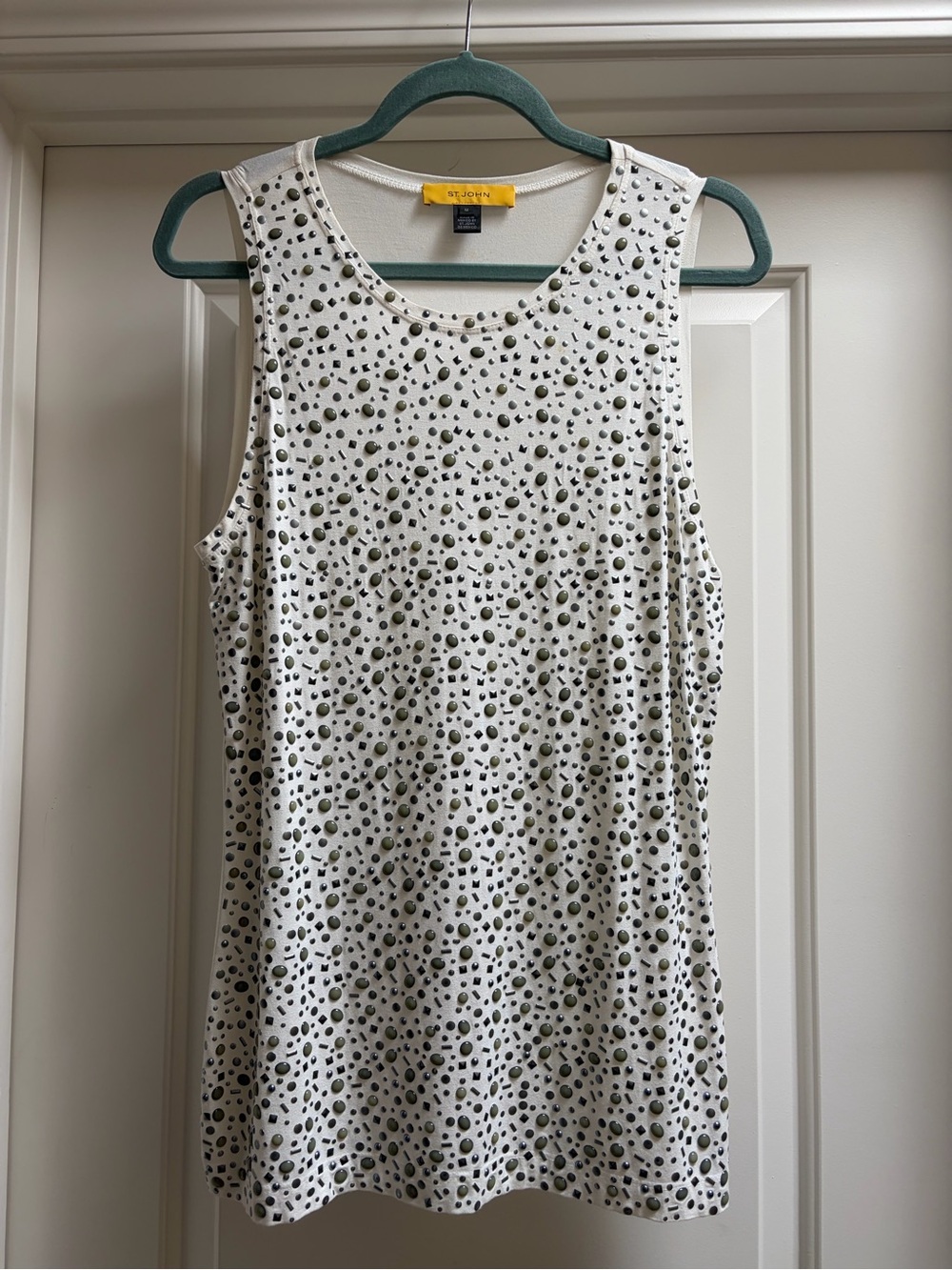 St. John Embellished Sleeveless Knit Top Shell White Size M